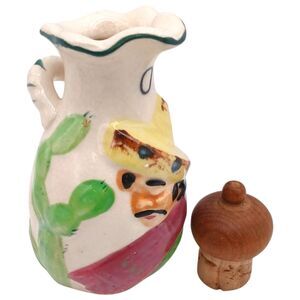 Vintage Oil Dispenser Cruet Bottle Mexican Man Wearing Sombrero with Stopper